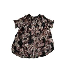 Roaman's Short Sleeve Blouse Size 30W Paisley Print Crinkle Rayon Black & Red